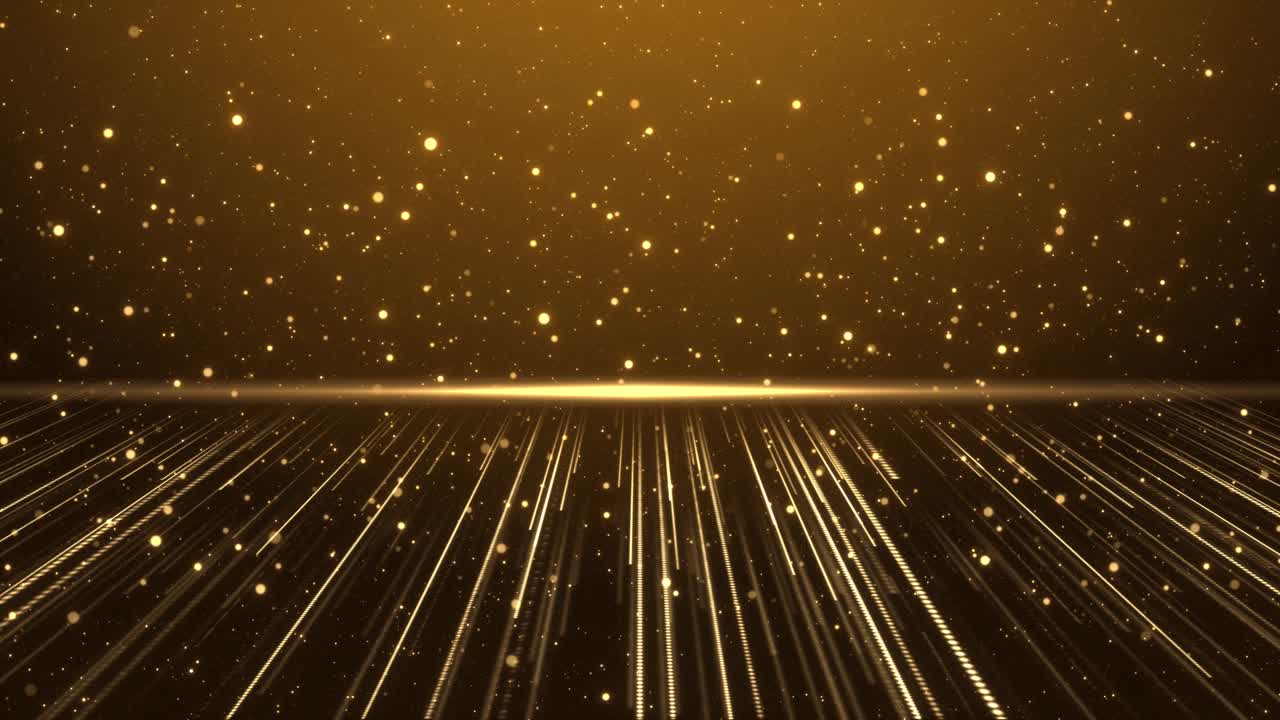 Wall of Bright golden glitter particles Stage Luxury space rays moving on the floor loop.