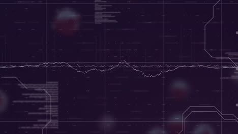 animation of graph, programming language and infected cells and abstract pattern on blue background