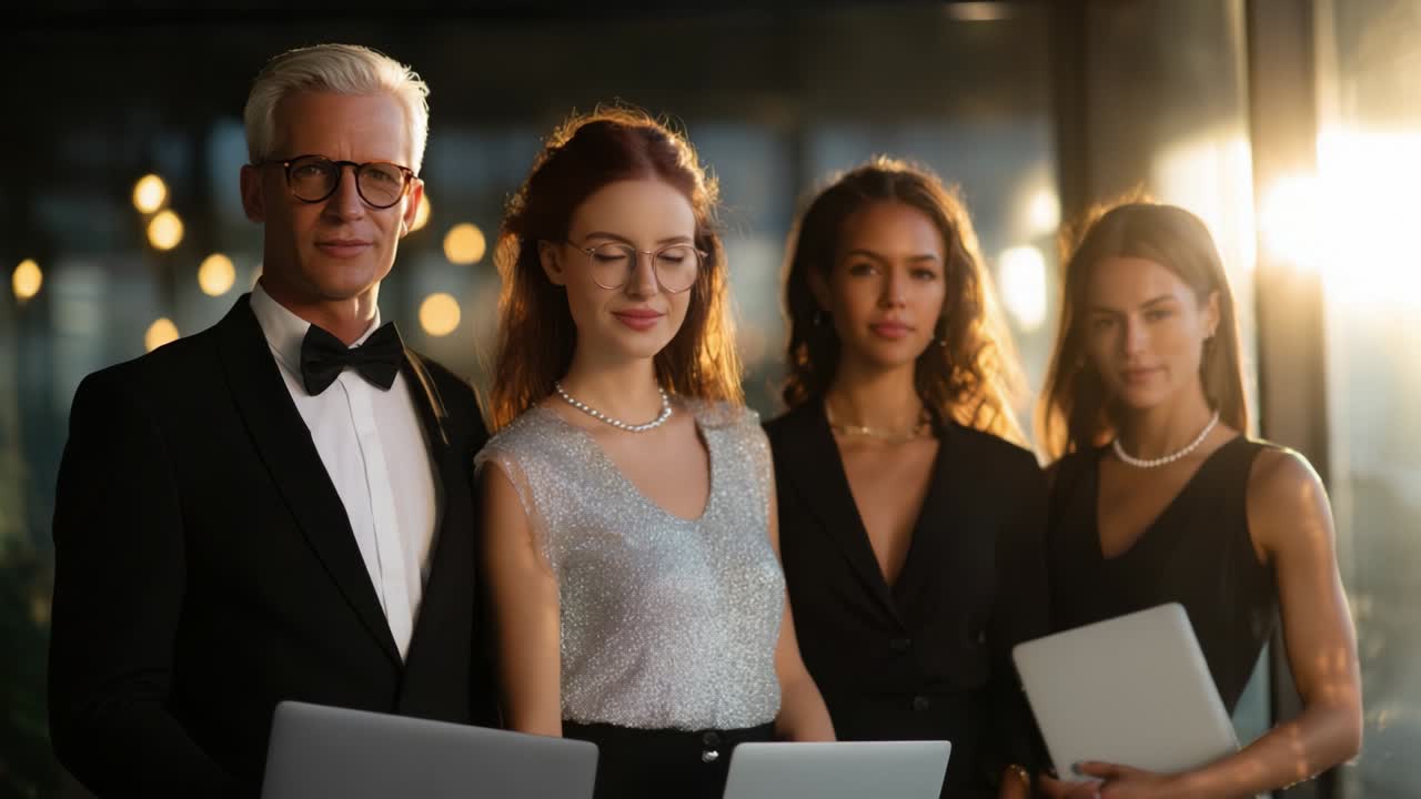 Business Team Posing with Laptops