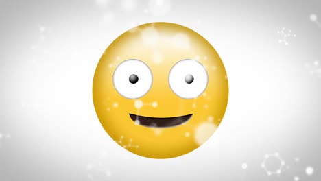 Digital-animation-of-molecular-structures-floating-over-silly-face-emoji-against-grey-background