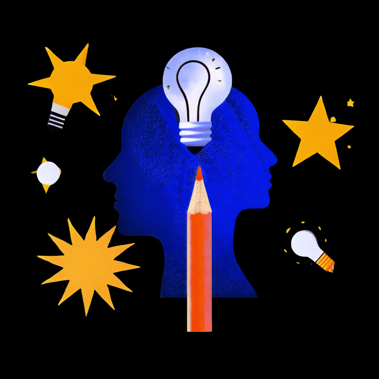 Animazione di menti creative che ispirano idee innovative, risorsa isolata, video 4K trasparente, canale alfa.
