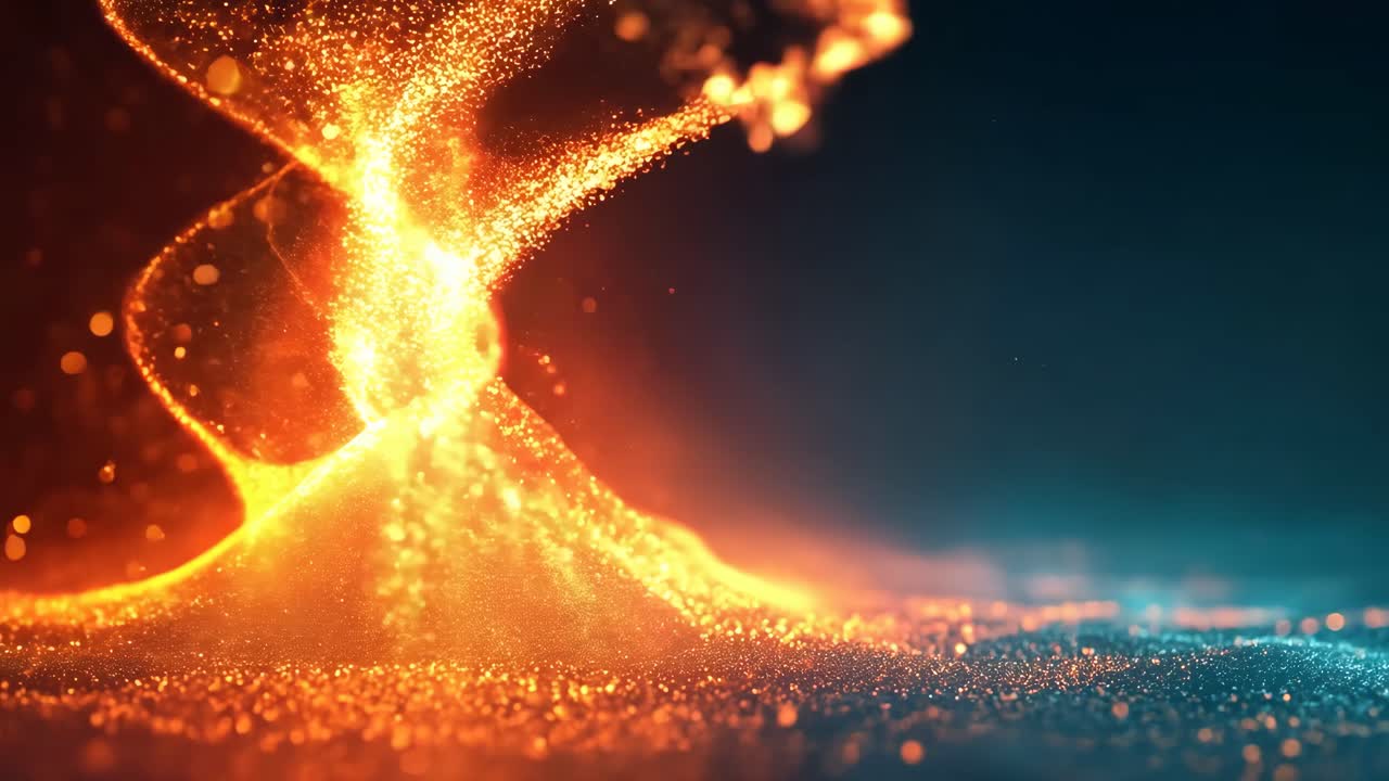 A fire with a blue background. The fire is orange and is surrounded by a lot of sparkles