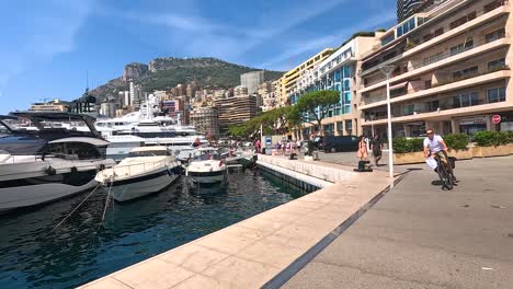 people enjoying a sunny day by the marina