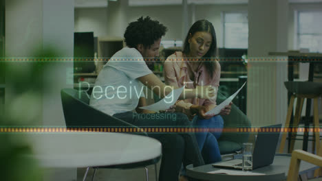 animation of data processing over diverse business people in office