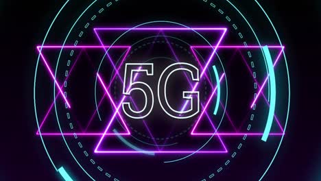 Animation-Von-Sich-Bewegenden-Formen-Und-5g-Text-Auf-Schwarzem-Hintergrund