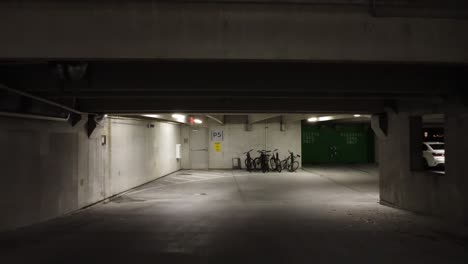 Drone-flies-inside-building-parking-lot