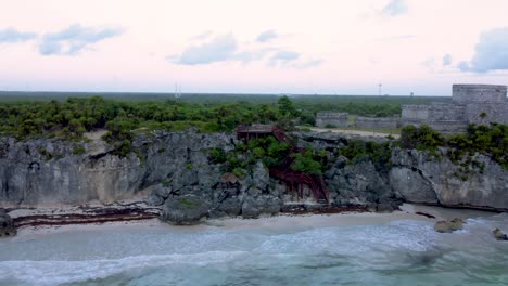 Tulum-Mexico,-Aerial-View,-Caribbean-Sea,-Mar-Caribe,-Archeological-Zone