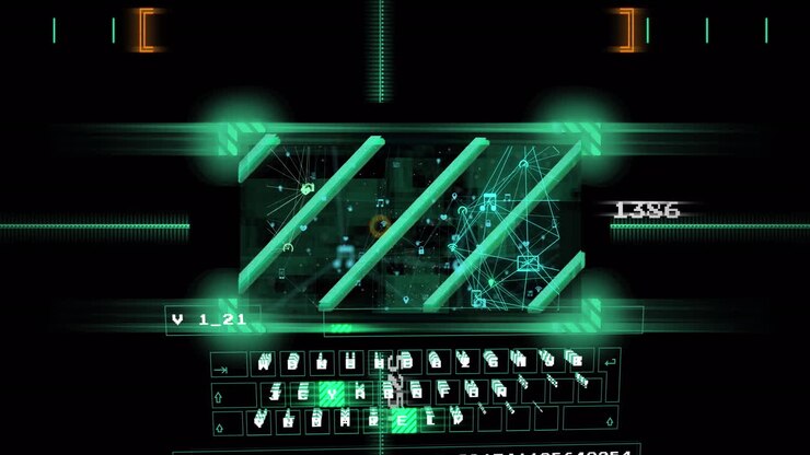 Animation of keyboard and data processing on black background