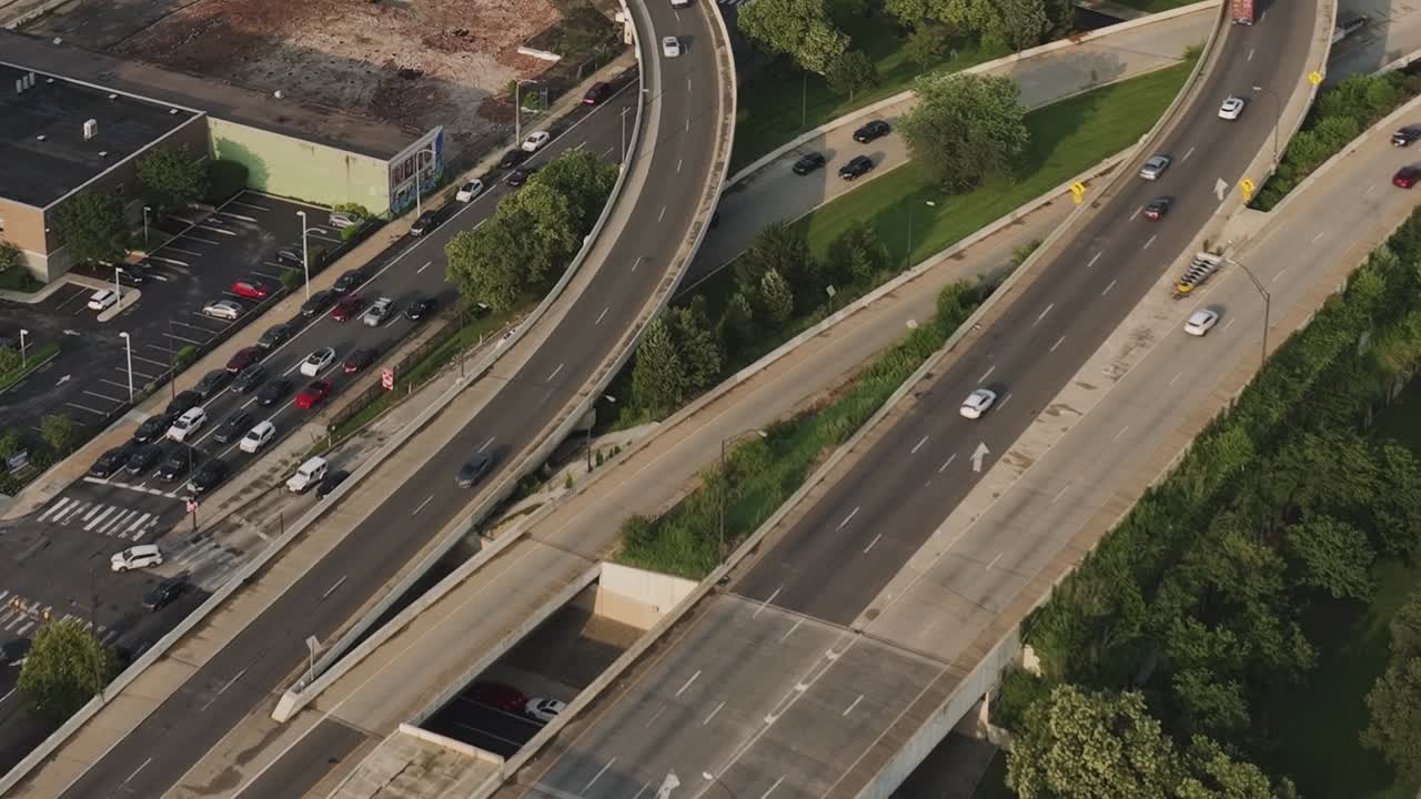 Aerial view of traffic on highways in Philadelphia during daytime
