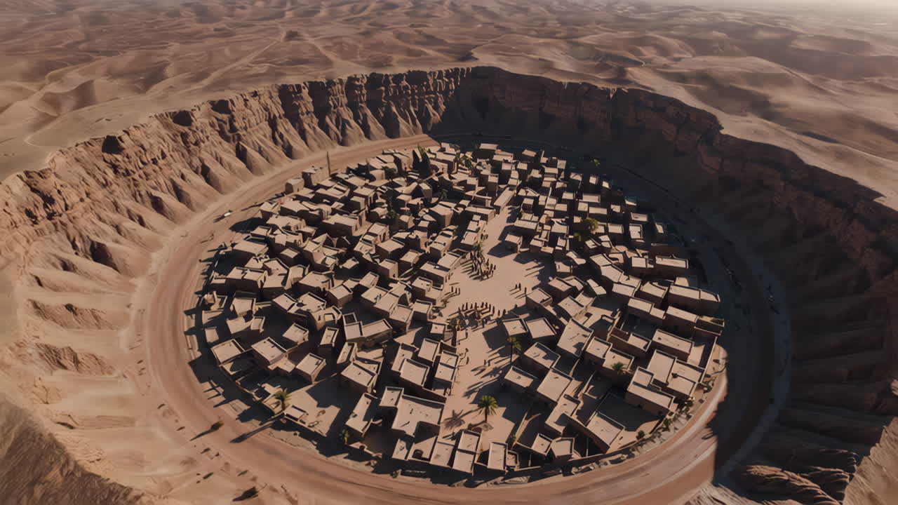Aerial View of a Desert Village Set
