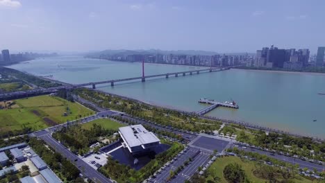 qiantang river bridge in hangzhou, china，aerial photograph of qianjiang bridge