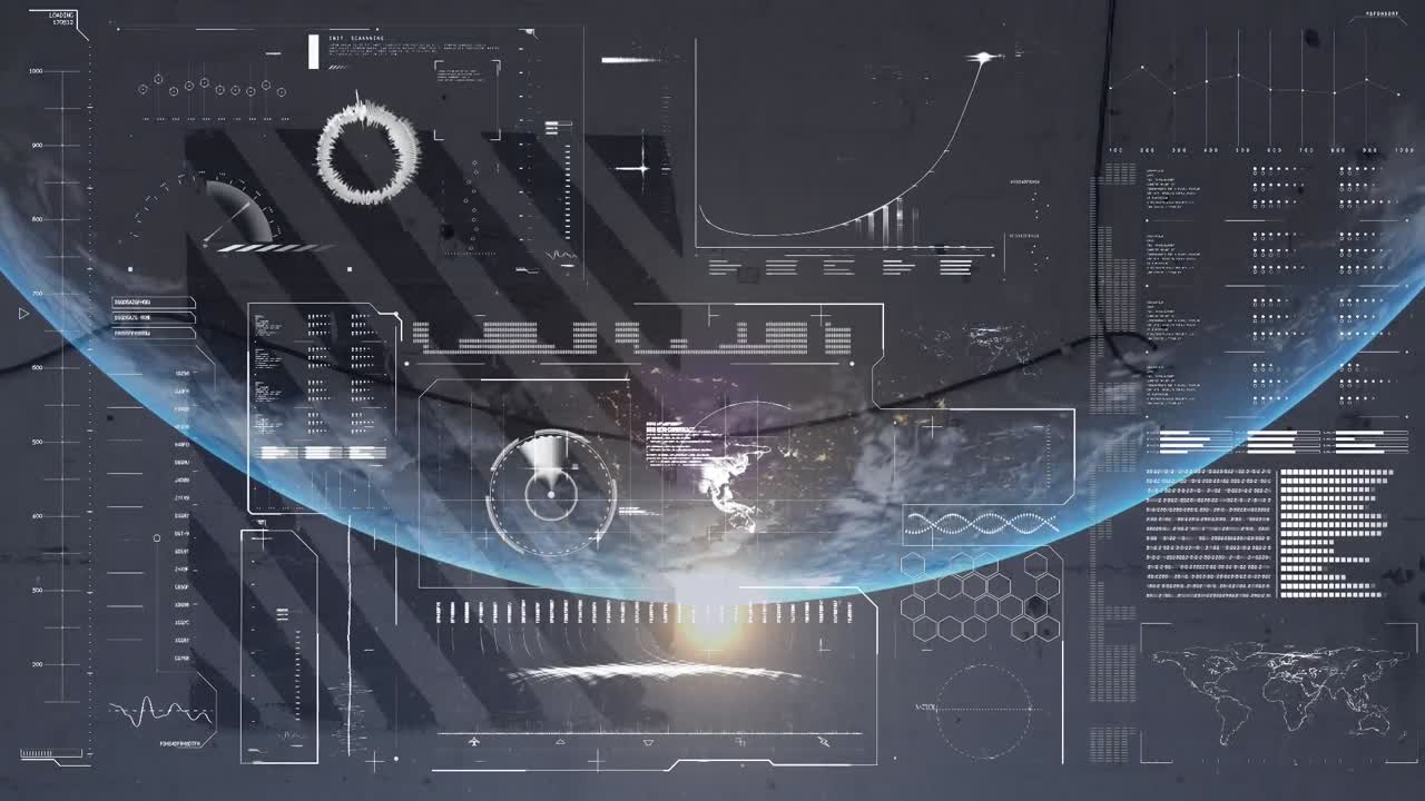 지구와 빛 점에 대한 데이터 처리에 대한 인터페이스의 애니메이션