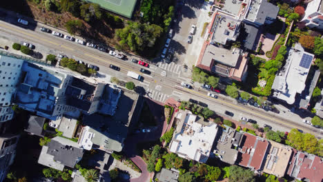 topdown view of the crookedest street at lombard in san francisco, california usa