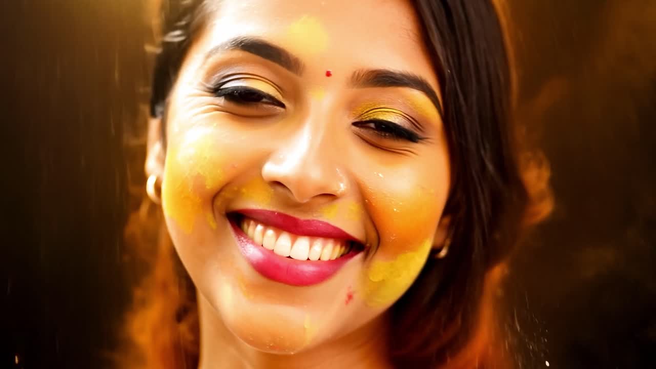 Woman with Holi Powder on her Face