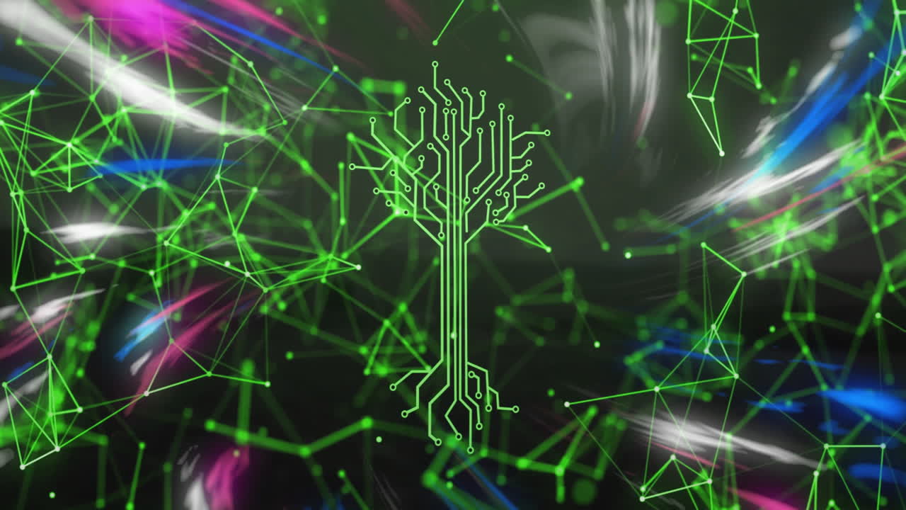 Animation of tree of connections over shapes moving