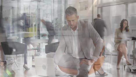 animation of busy city street over businessman