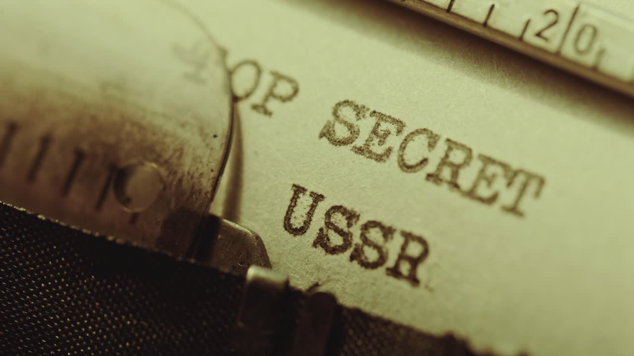 Retro Typewriter Printing Top Secret USSR on Paper