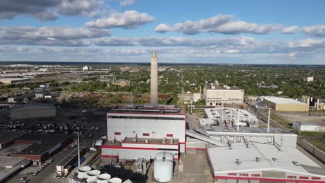 detroit garbage incinerator plant, aerial drone orbit view