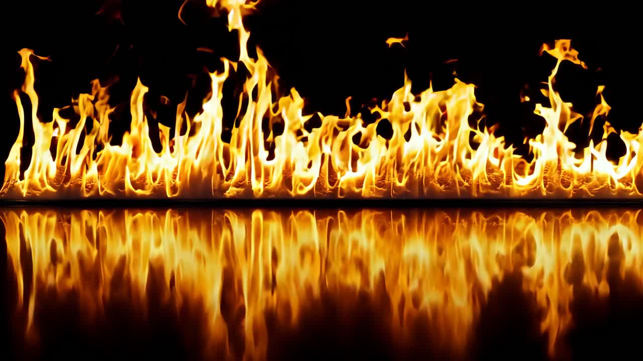 물 속에 반사되는 검은색 배경의 불꽃