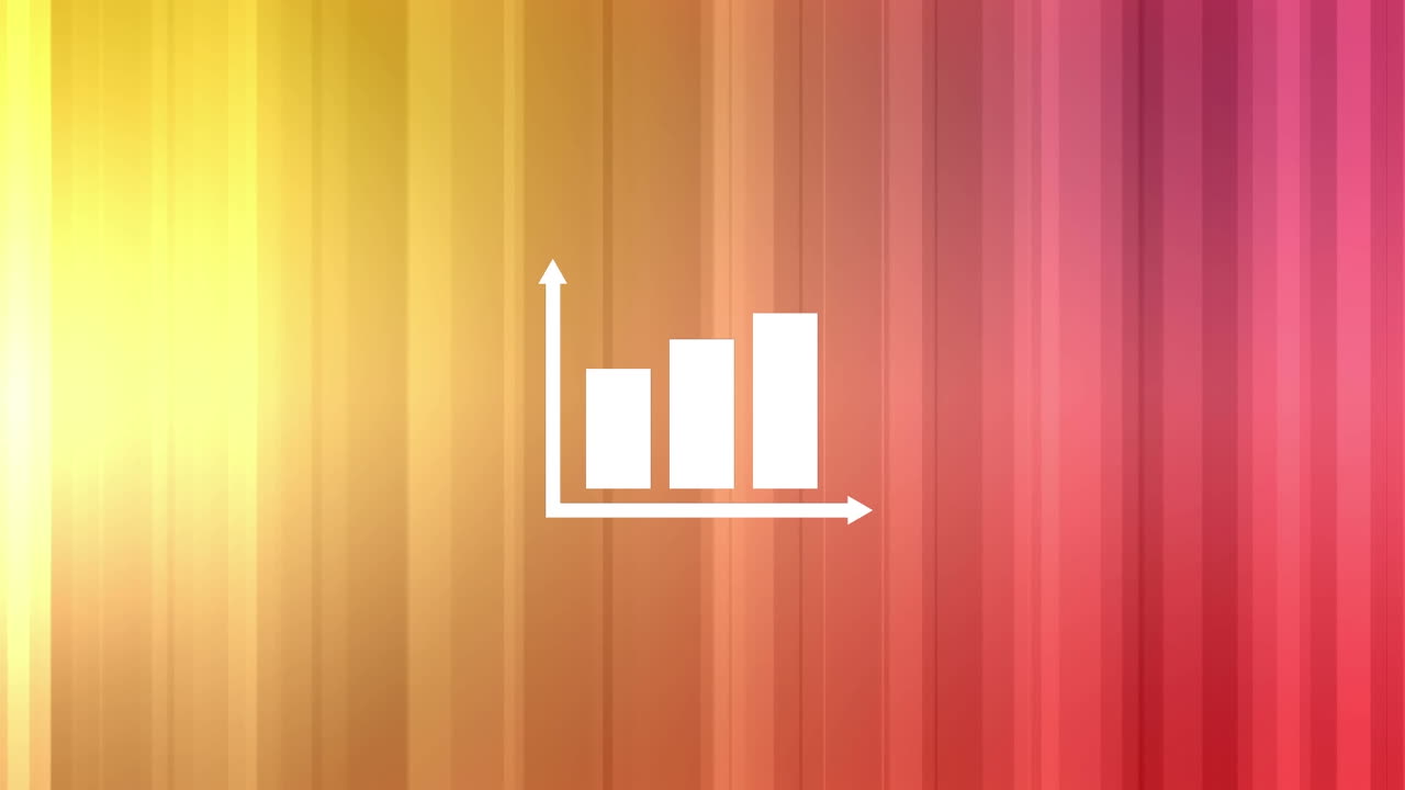 Bar graph icon against yellow and pink gradient striped background