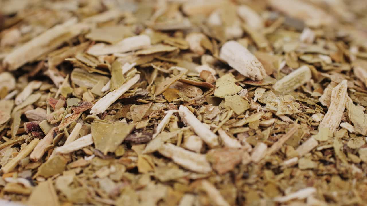 Close up view of dried yerba mate