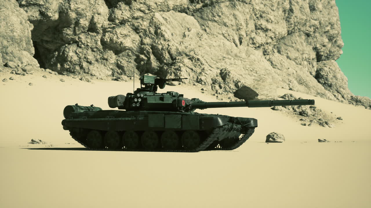 A tank in a desert landscape