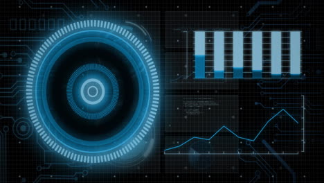 Animation of data processing with scope scanning on black background