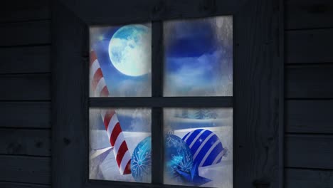 animation of window view and christmas decoration