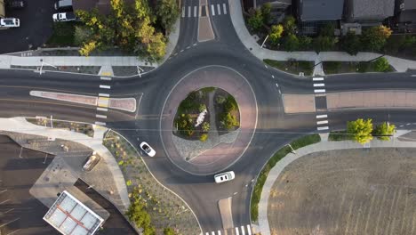 roundabout traffic circle in bend oregon, rotating counterclockwise shot