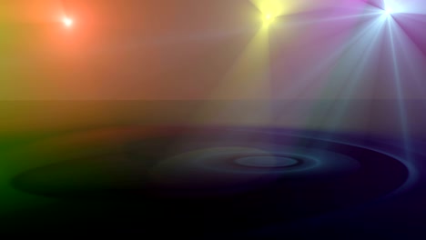 focos giratorios brillantes imágenes realistas en 3d. haces de colores brillantes en el escenario animación de movimiento giratorio. reflector verde, blanco y violeta en el suelo. lámparas en habitación oscura video en bucle abstracto
