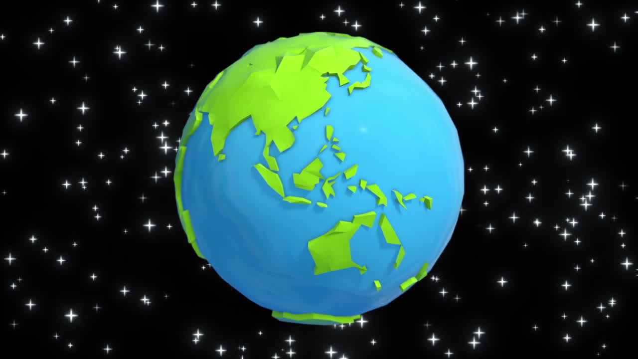 Low Poly Cartoon Earth Rotating in Space