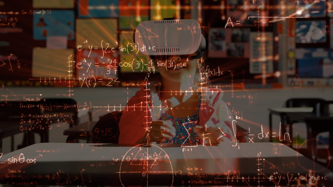 animación de una ecuación matemática escolar usando auriculares vr