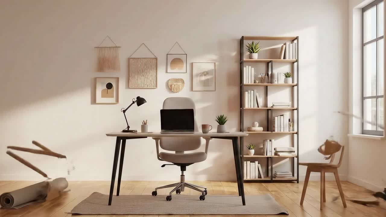 Modern Home Office Setting and Dynamic Destruction