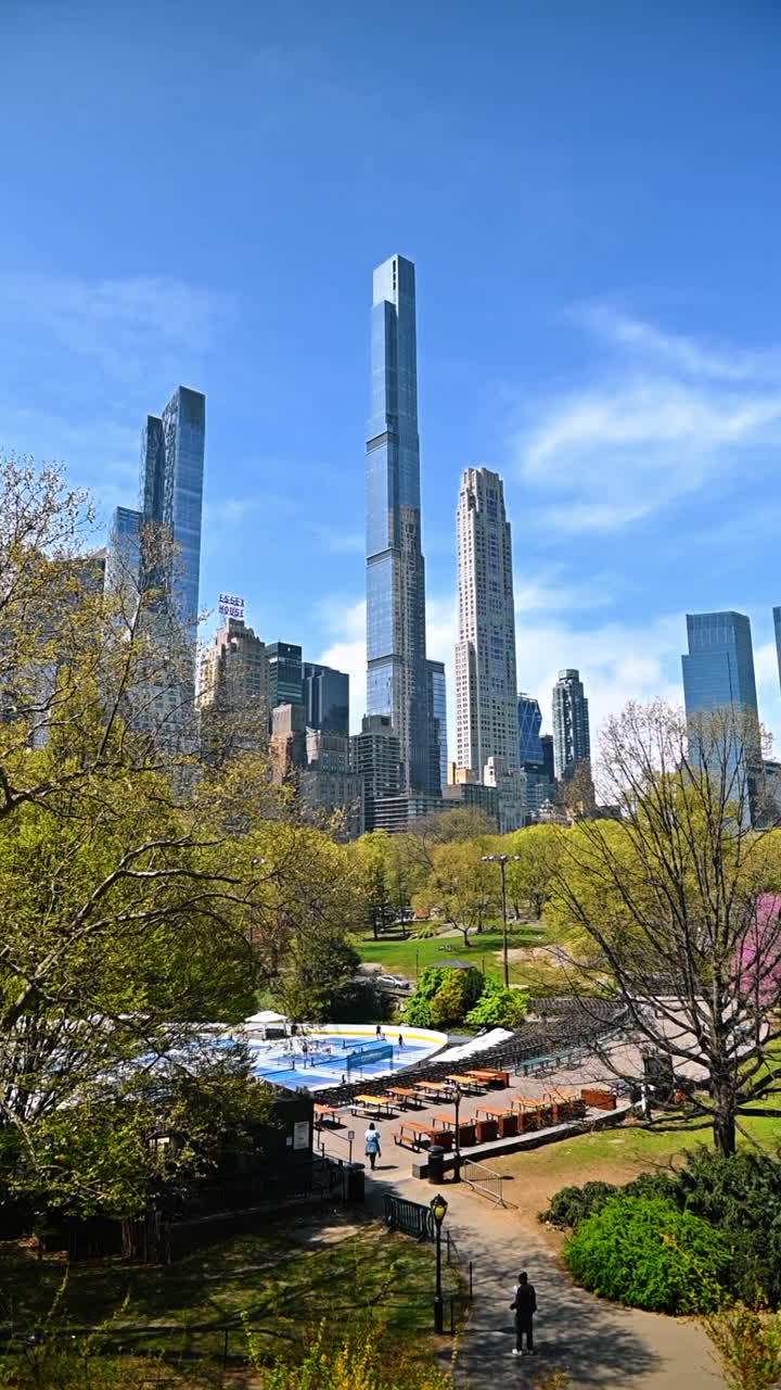Spring view from Central Park with Manhattan skyscrapers