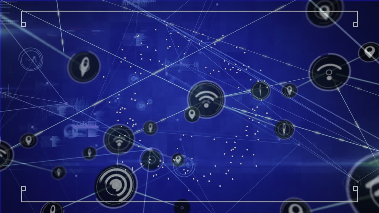 animación del procesamiento de datos y la red de conexiones con iconos