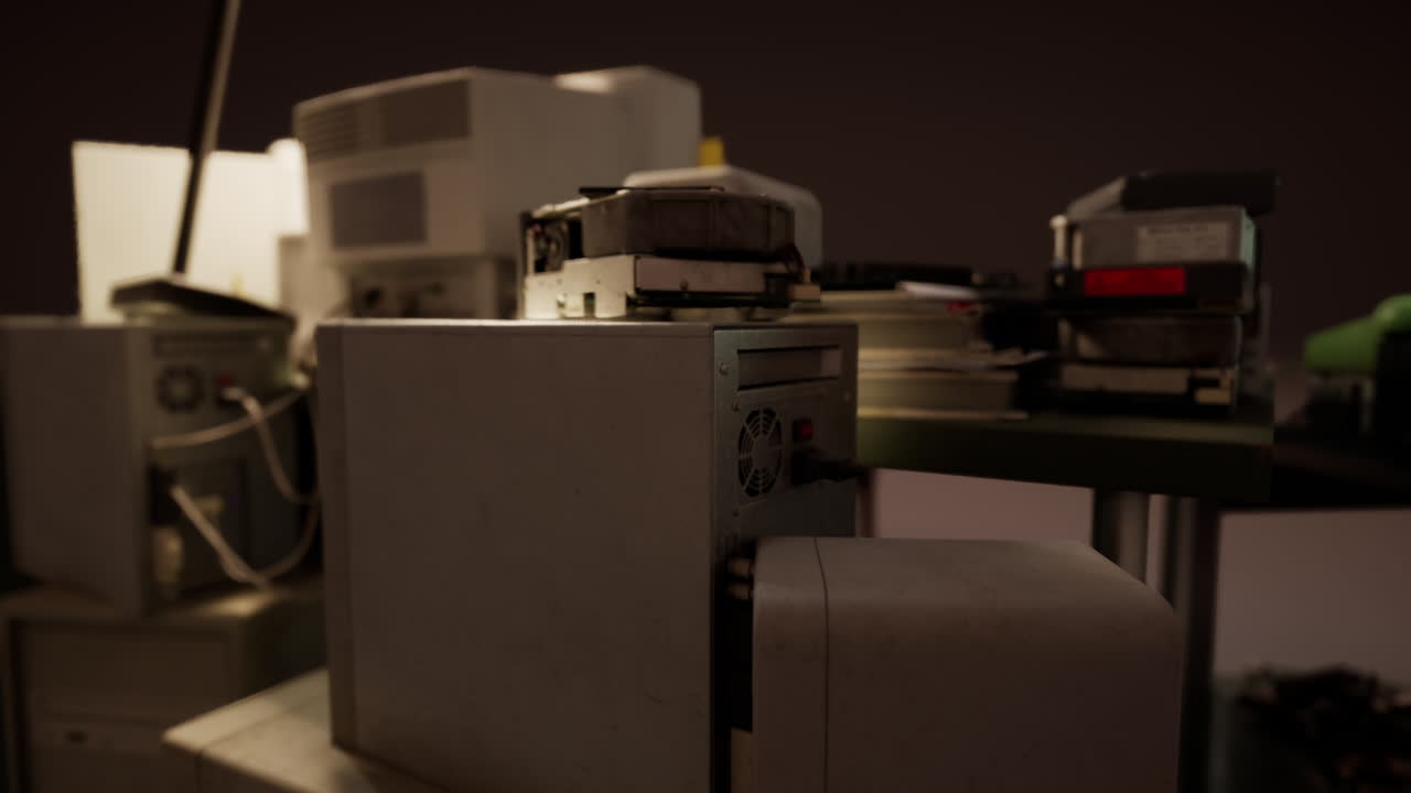 computadoras viejas de los años 80 en un centro de computación abandonado