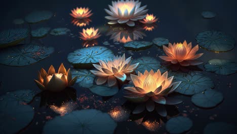 experience the enchanting beauty of stunning nighttime lotus flowers gracefully floating on water