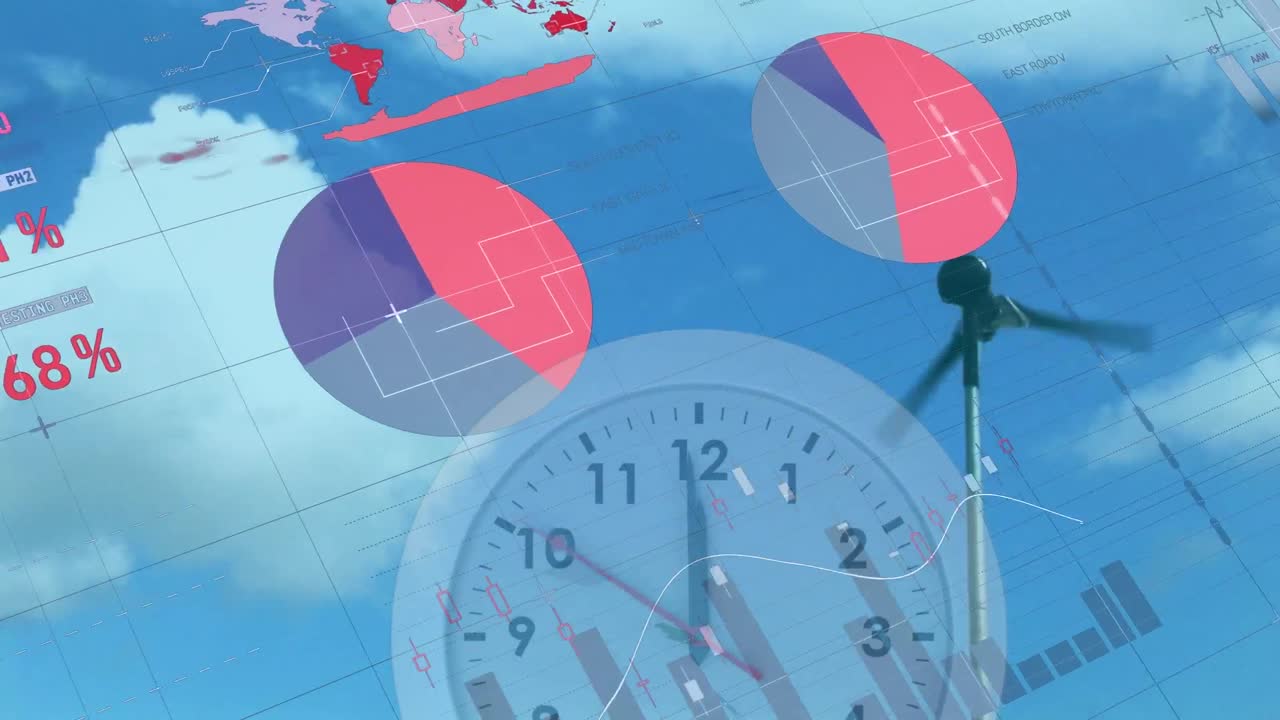 анимация обработки данных над ветровой турбиной