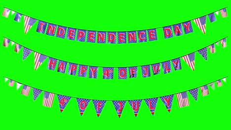 hanging national decorations for us independence day 4th of july on green with alpha channel