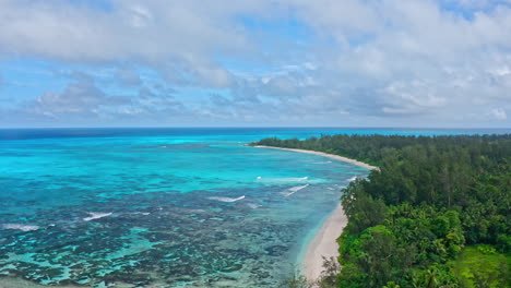 aerial drone view of picturesque tropical deserted beach in the seychelles islands