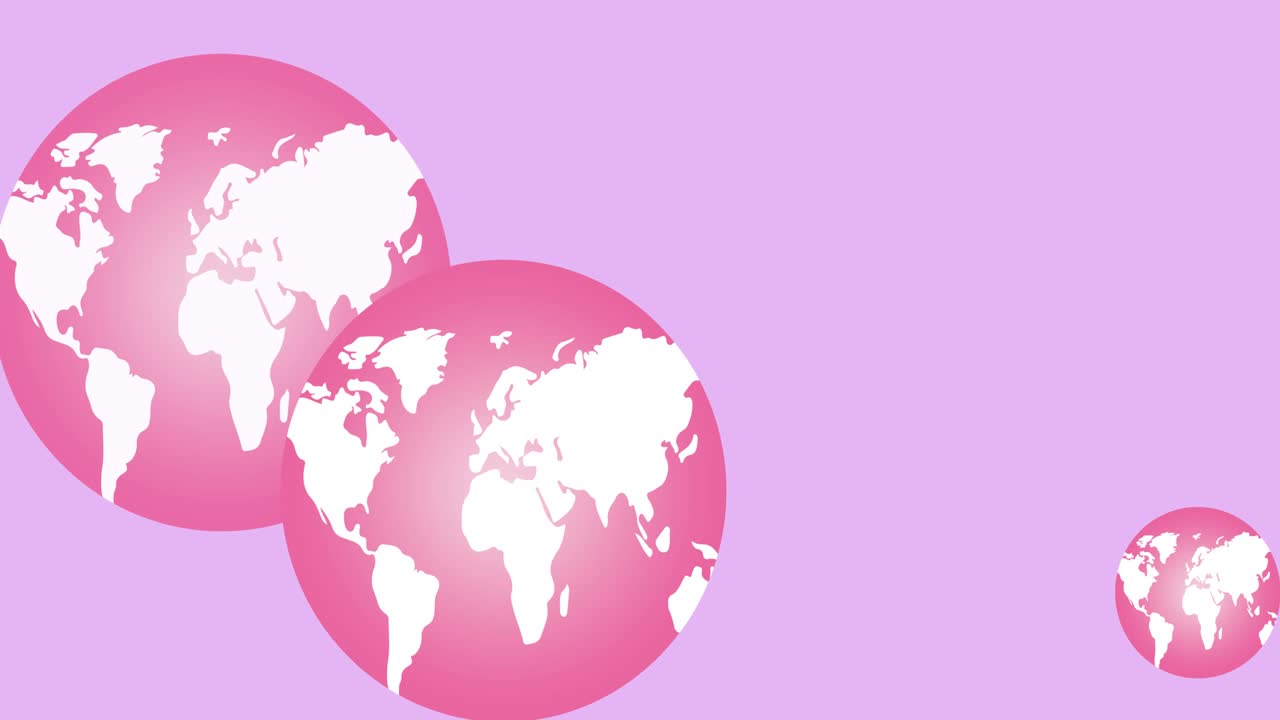 분홍색 배경에 나타나는 여러 개의 분홍색 지구 로고의 애니메이션