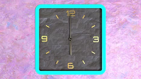 animación 3d de reloj de forma cuadrada en la pared. patrón sin costuras de tiempo en movimiento.