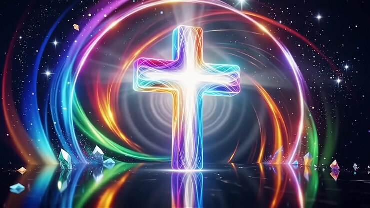 Croce Cristiana Luce Celestiale Sfondo per il Culto.