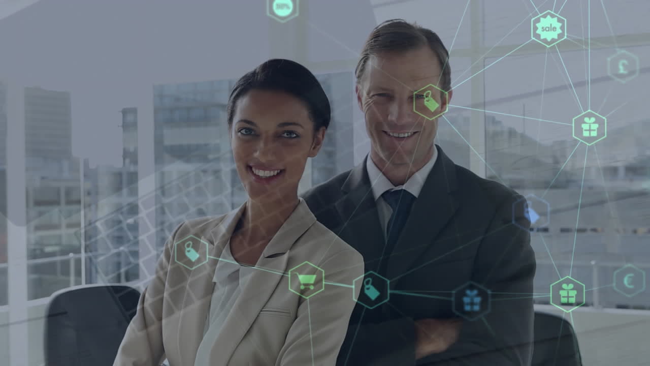 animación de la red de conexiones con iconos sobre diversas personas de negocios