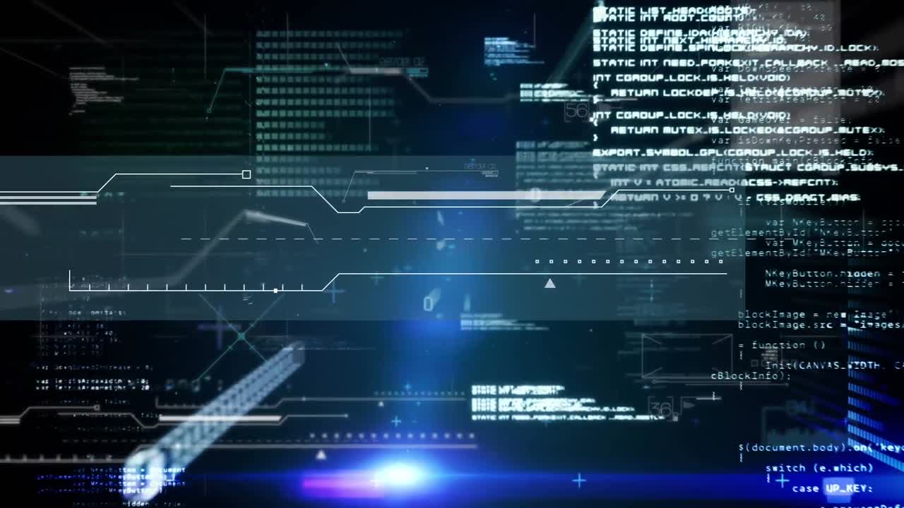 Animation of binary coding and data processing over screen