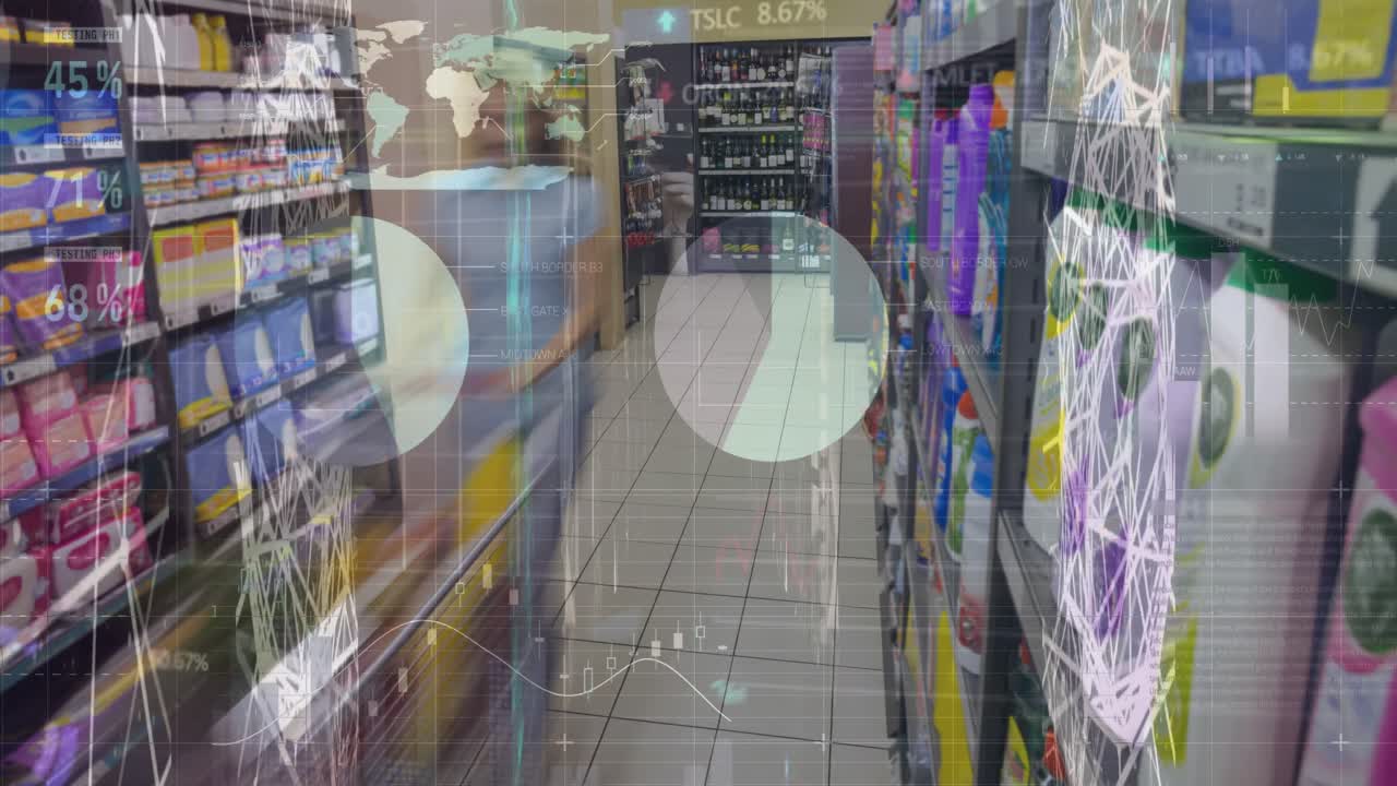 가게에서 백인 여성에 대한 데이터 처리 애니메이션