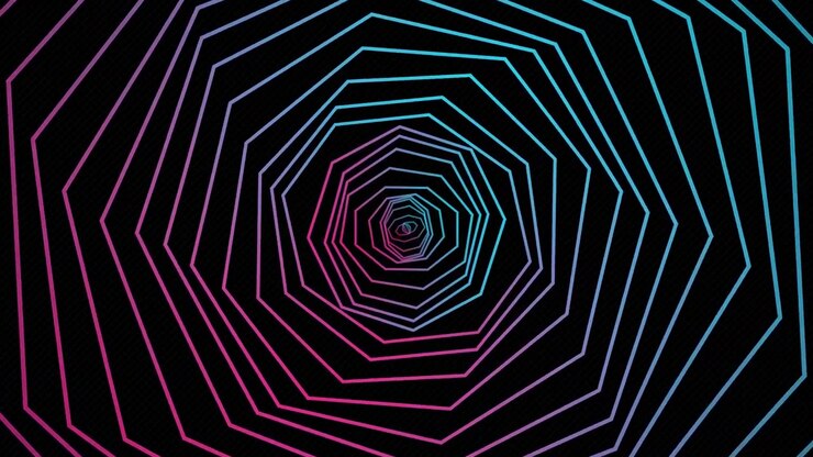 Túnel Abstrato de Formas Geométricas Neon Rotativas