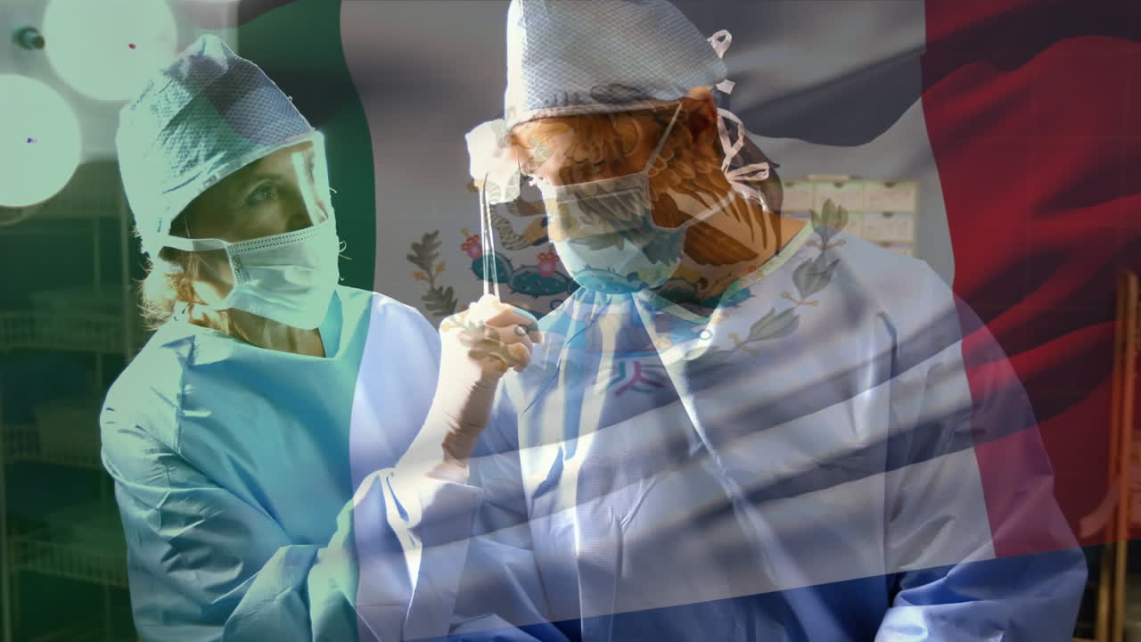 анимация флага мексики, развевающегося над хирургами в операционной
