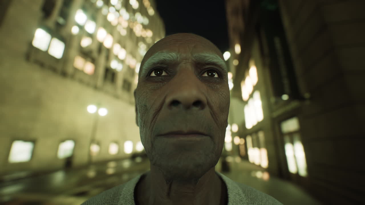 anciano asiático en la gran ciudad por la noche