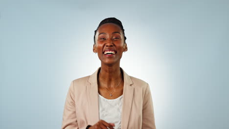 Business,-woman-and-waving-in-studio-on-blue